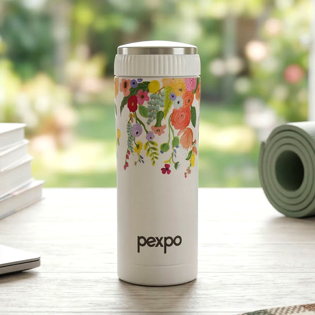 Close-up of printed pattern on water bottle emphasizing design details