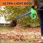 The powerful 650W air blower ready for use in a garage or garden setting.