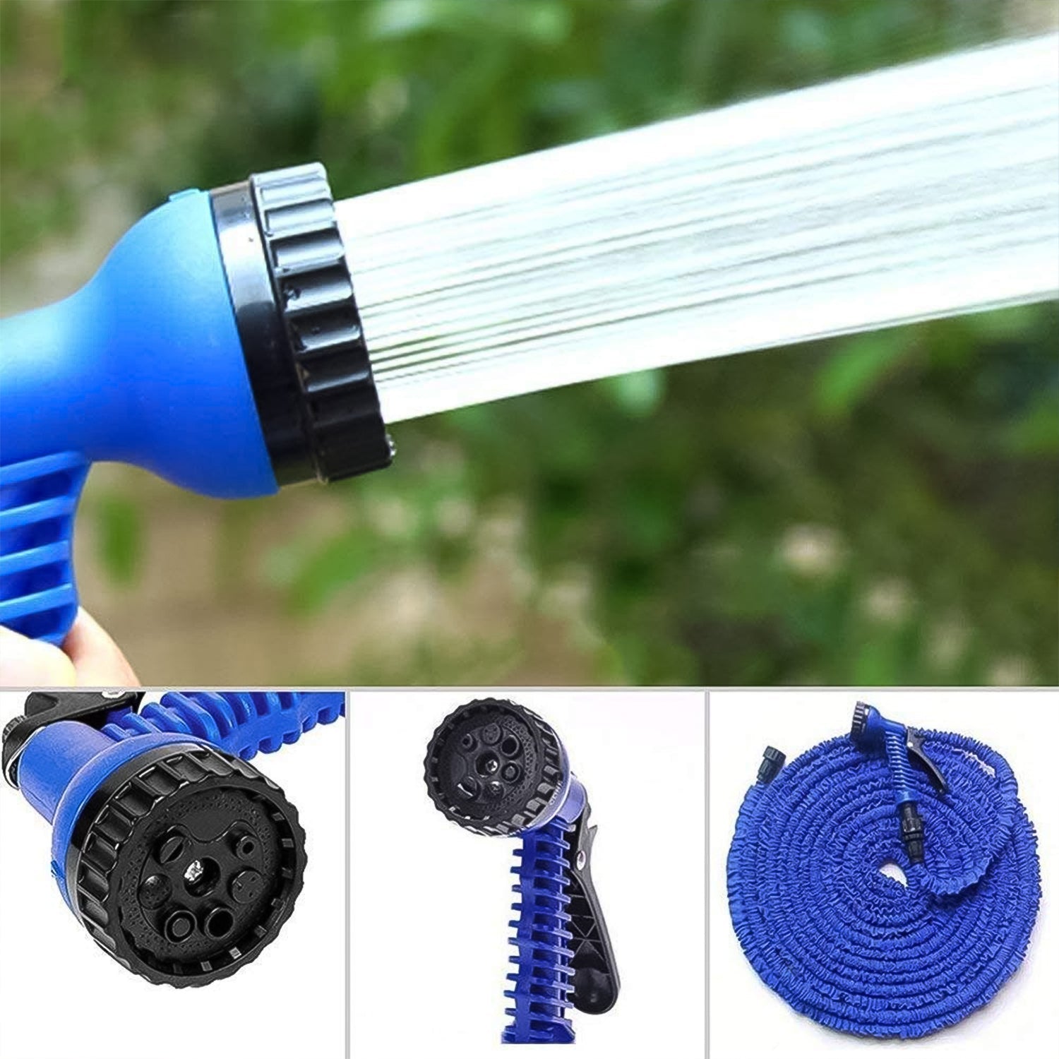 The expandable hose demonstrating its flexibility around obstacles.