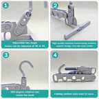 Multiple foldable clothes hangers organized in a compact way.