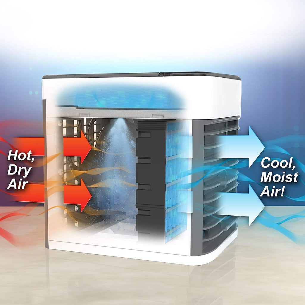 Air cooler emitting a gentle mood LED light for relaxation.