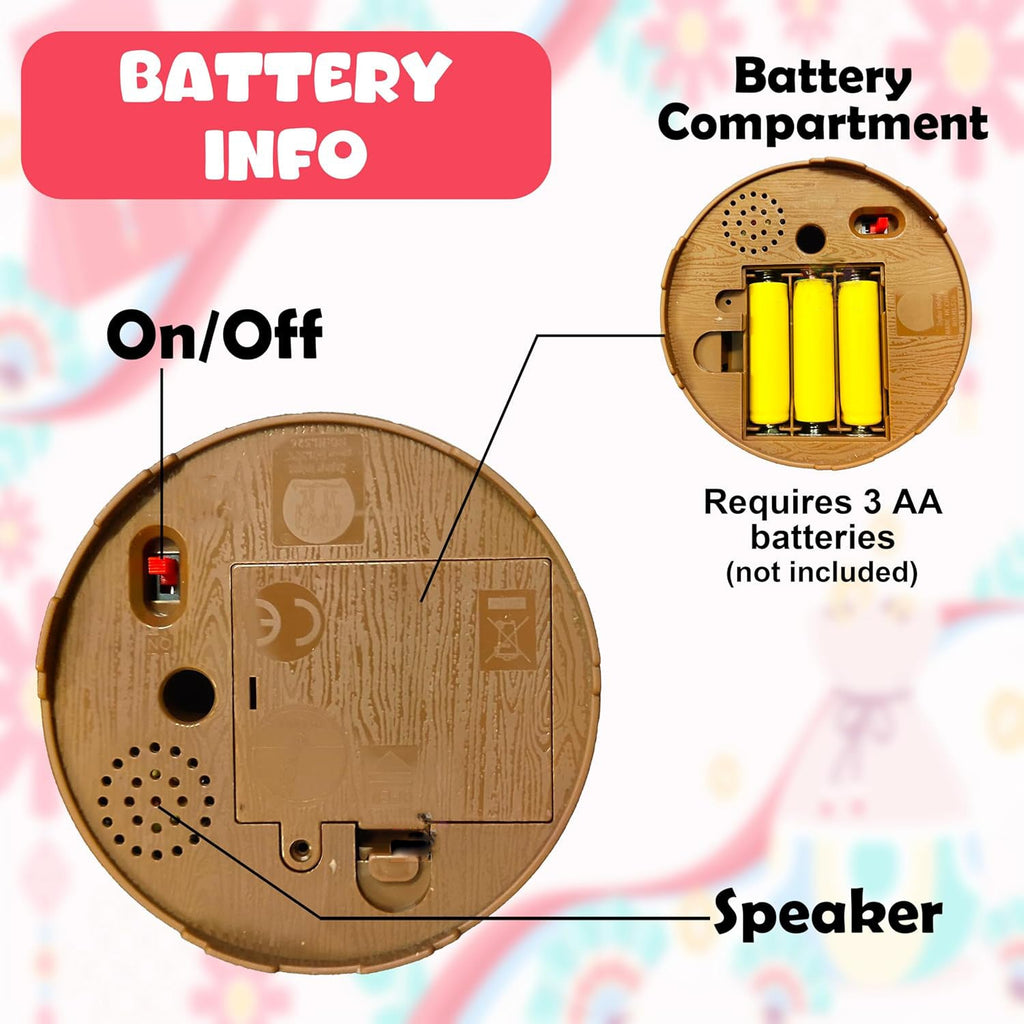 Detailed view of the chirping bird toy's features, including its moving beak and sound sensor.