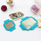 Steel bento style lunch box showing durable stainless steel finish