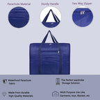 Blanket organizer storage bag featuring reinforced carrying handles