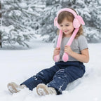 Side view of kids earmuff made of soft plush fabric for ear warmth