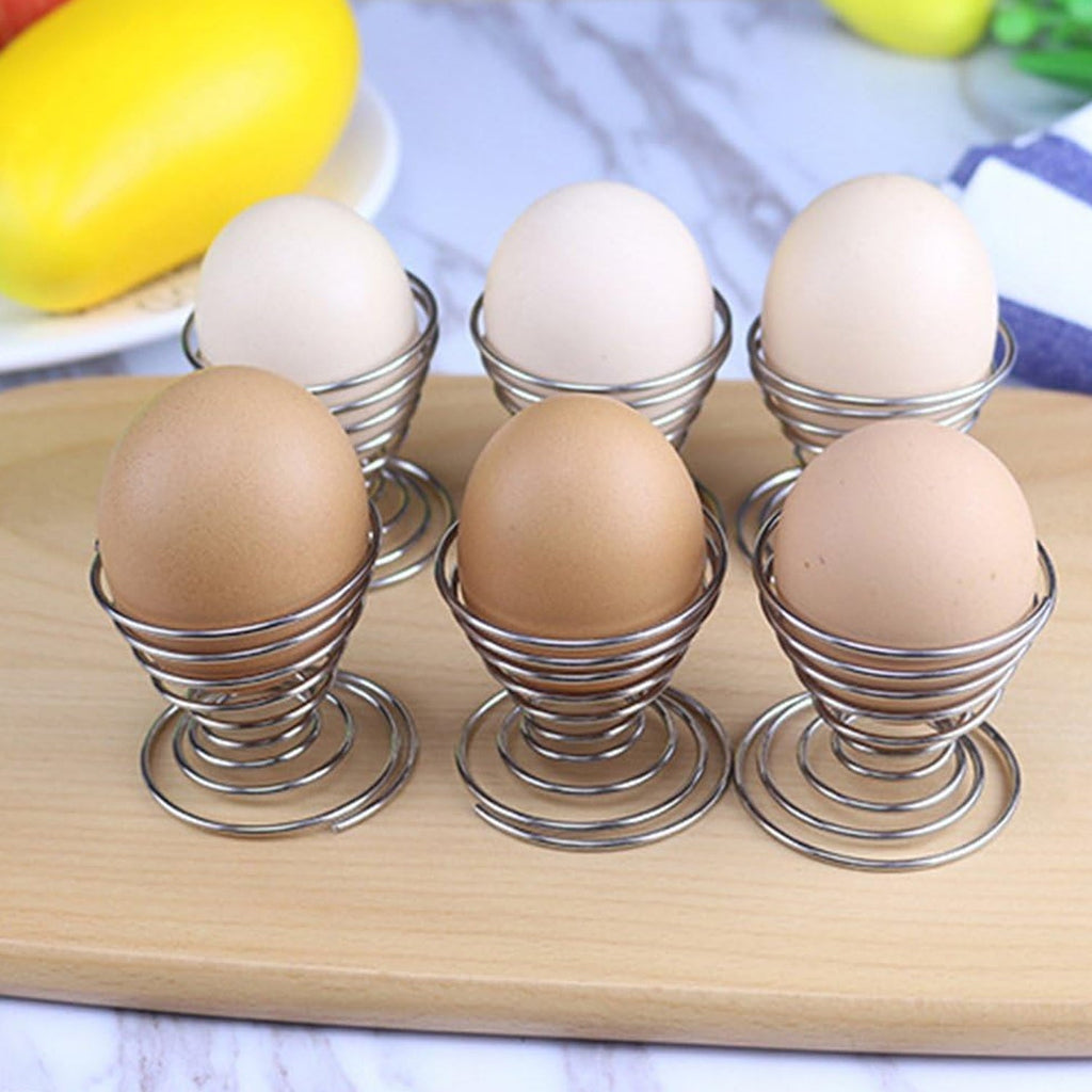 Egg cup holder with spiral spring design crafted in stainless steel