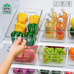Durable BPA-free plastic construction of the Organivo clear fridge bin.