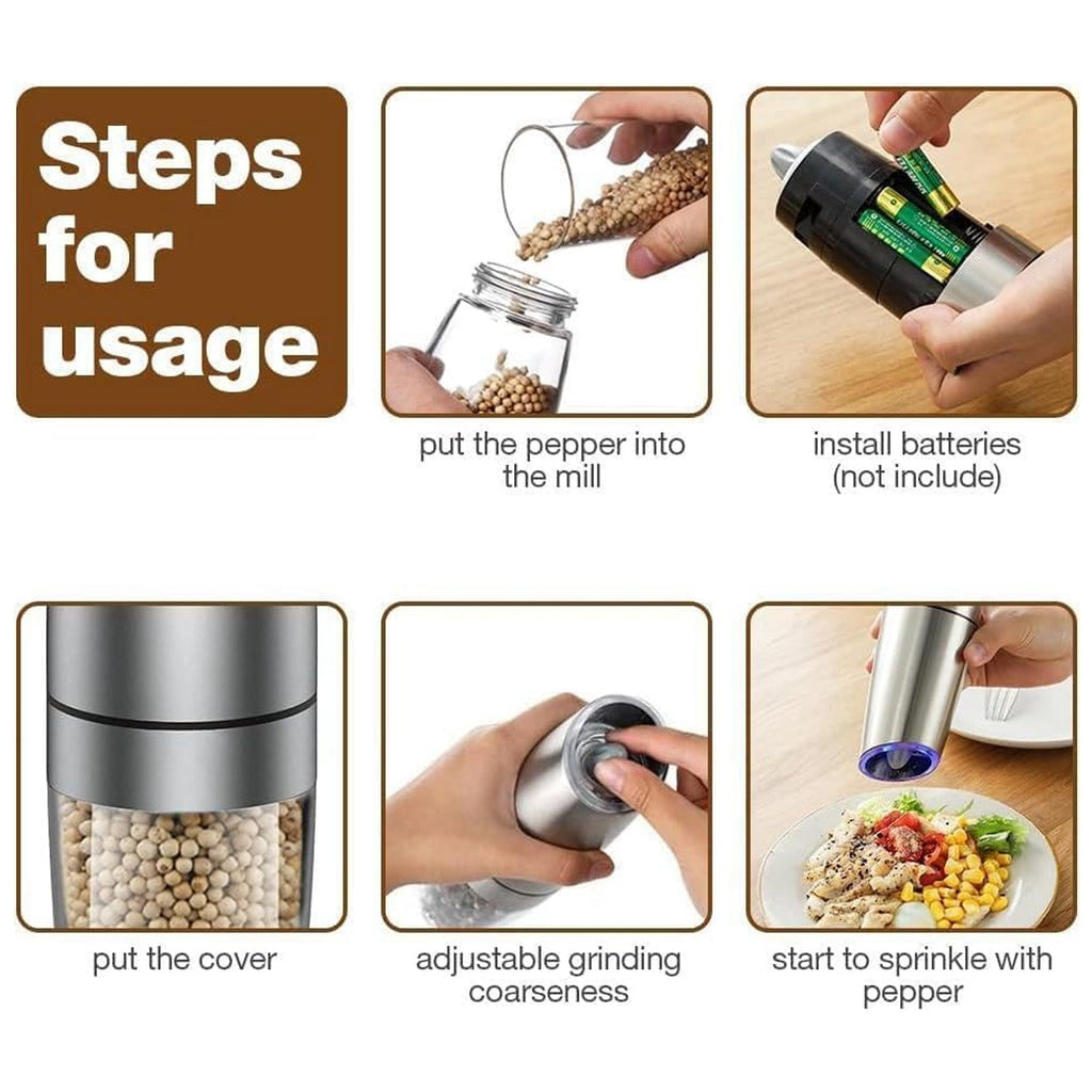 Close view of adjustable coarseness knob on electric salt and pepper mill