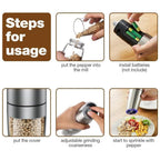 Close view of adjustable coarseness knob on electric salt and pepper mill