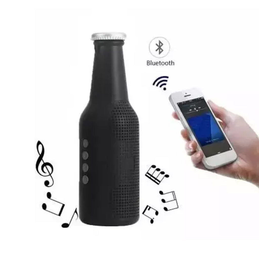 Audila Bottle Bluetooth Speaker displaying its FM radio function.