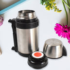 Stainless steel vacuum flask showing comfortable handle and frosted body