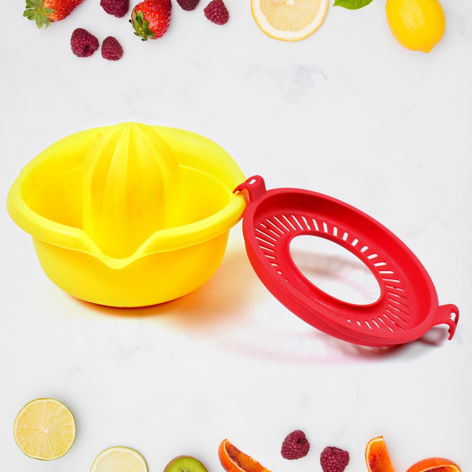 Another side view of the manual juicer, emphasizing its sleek design.