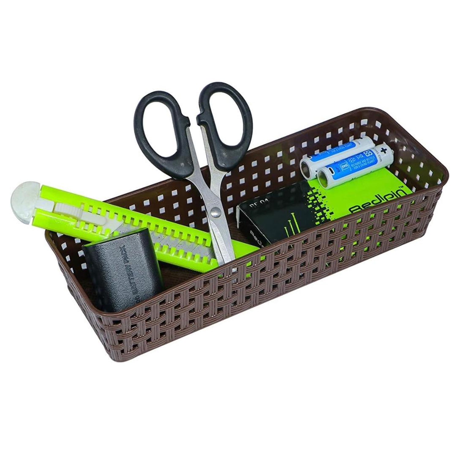 Six pieces of the versatile desk organizer tray set in various sizes.