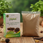 Close-up texture shot of fine mixed herbs powder for skin and hair application