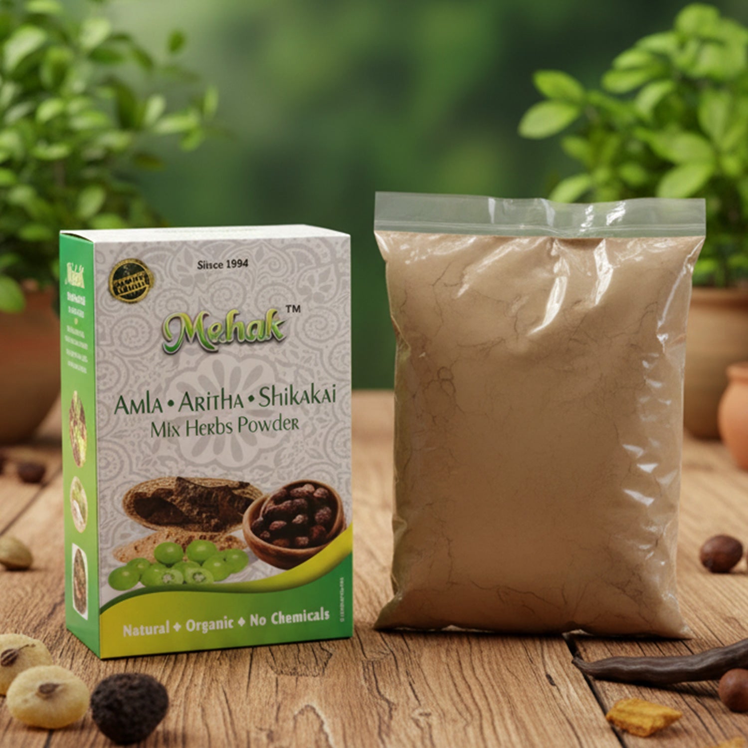 Close-up texture shot of fine mixed herbs powder for skin and hair application