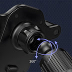 Side view of gravity-based auto-locking car mobile holder in black plastic