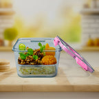 Clear plastic food container, ideal for meal prep and portion control.