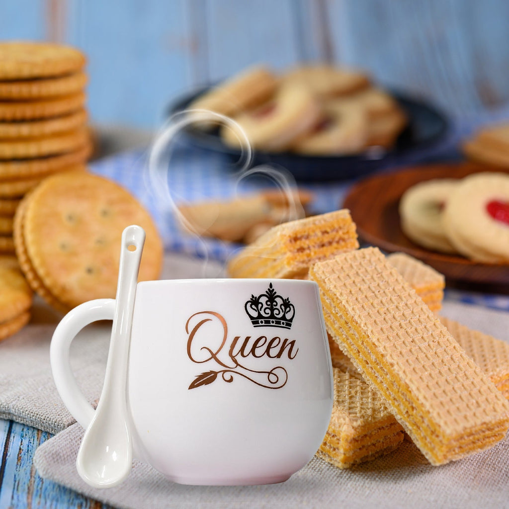 Gift-ready plastic coffee mug with spoon, featuring a unique design.