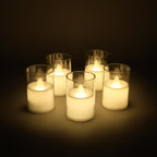 Flameless votive candles providing soft ambient decor lighting