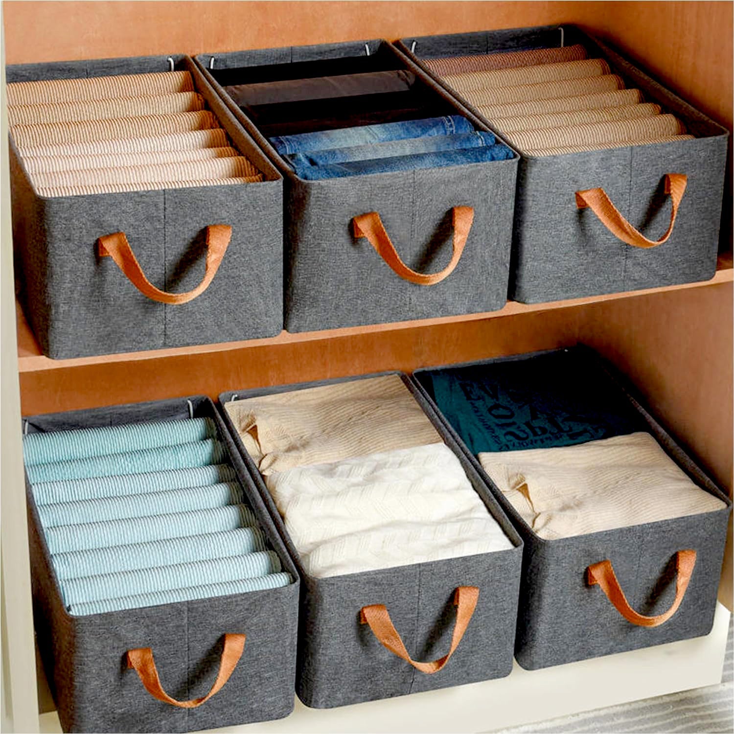 An empty 45 cm foldable storage box in light cotton linen, ready for home organization.