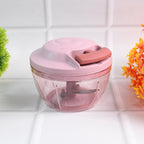 Side view of 500ml hand-pull vegetable chopper with triple stainless steel blades