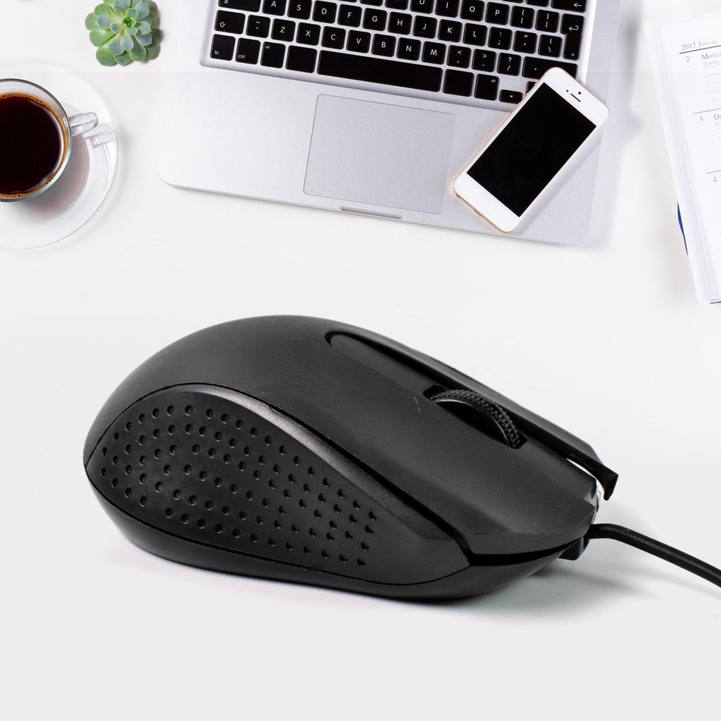 Compshop M-022 Wired Optical Mouse from a top angle, showing button layout.