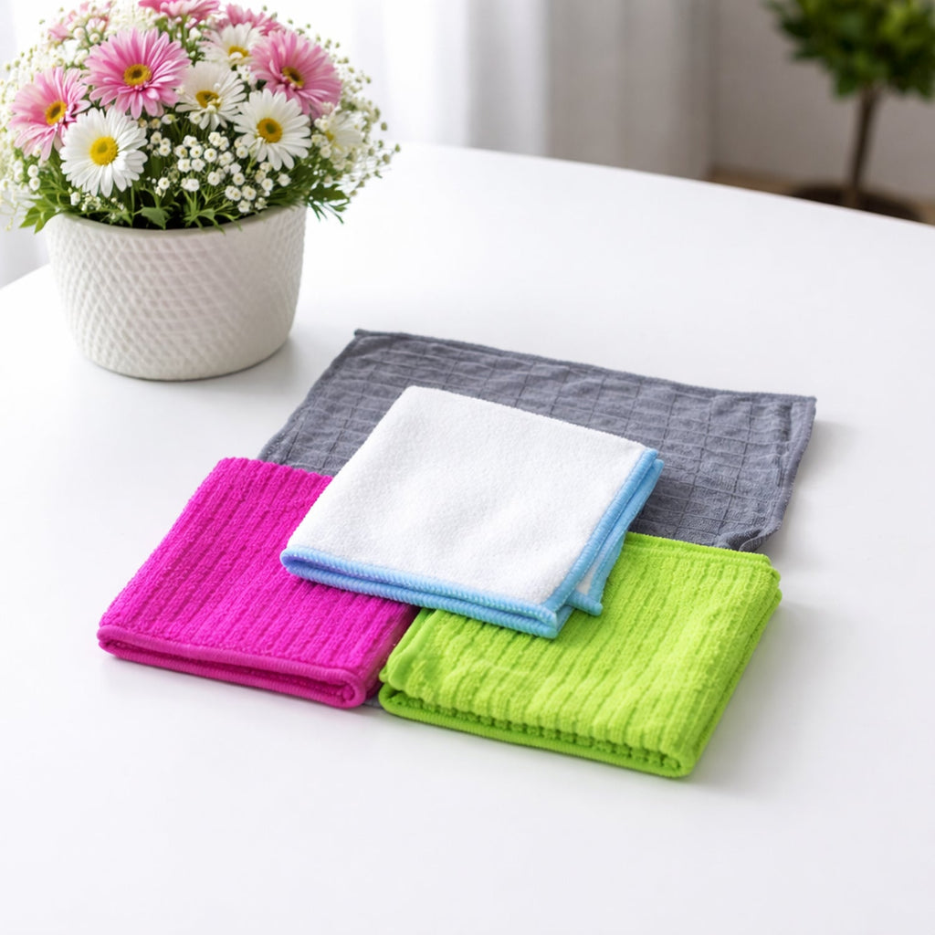 Detailed view of microfiber cleaning cloth edges showing quality