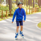 LED inline skates with bright flashing wheels on a dark surface.