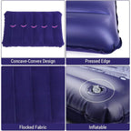 Alternative angle of the blue inflatable travel pillow, highlighting its compact shape.
