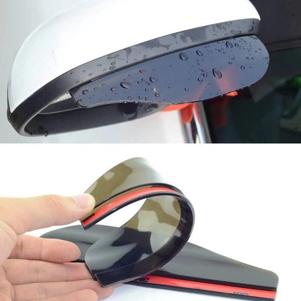 Close-up of rainproof car mirror cover on a car side mirror.