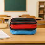 Durable insulated lunch pouch featuring reinforced stitching detail