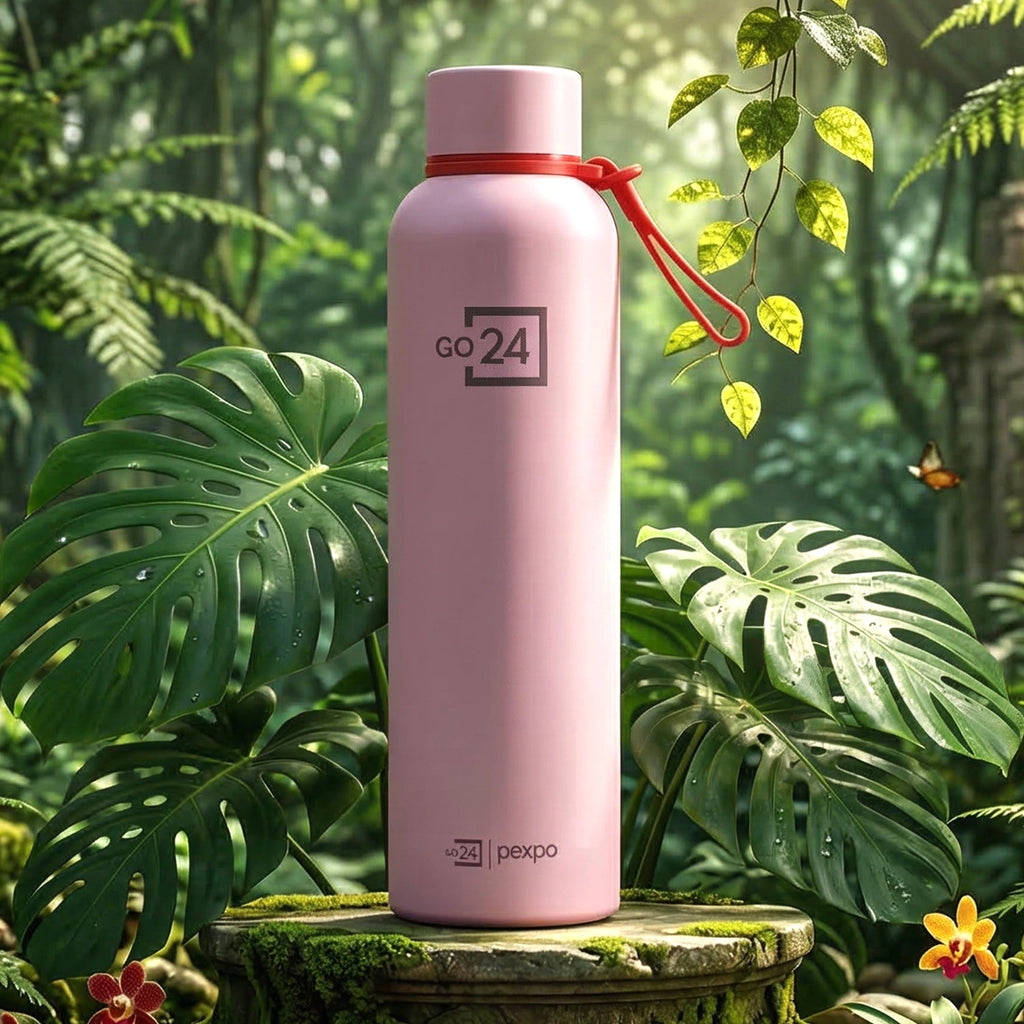 Vacuum insulated water bottle from Pexpo Bravo in side view