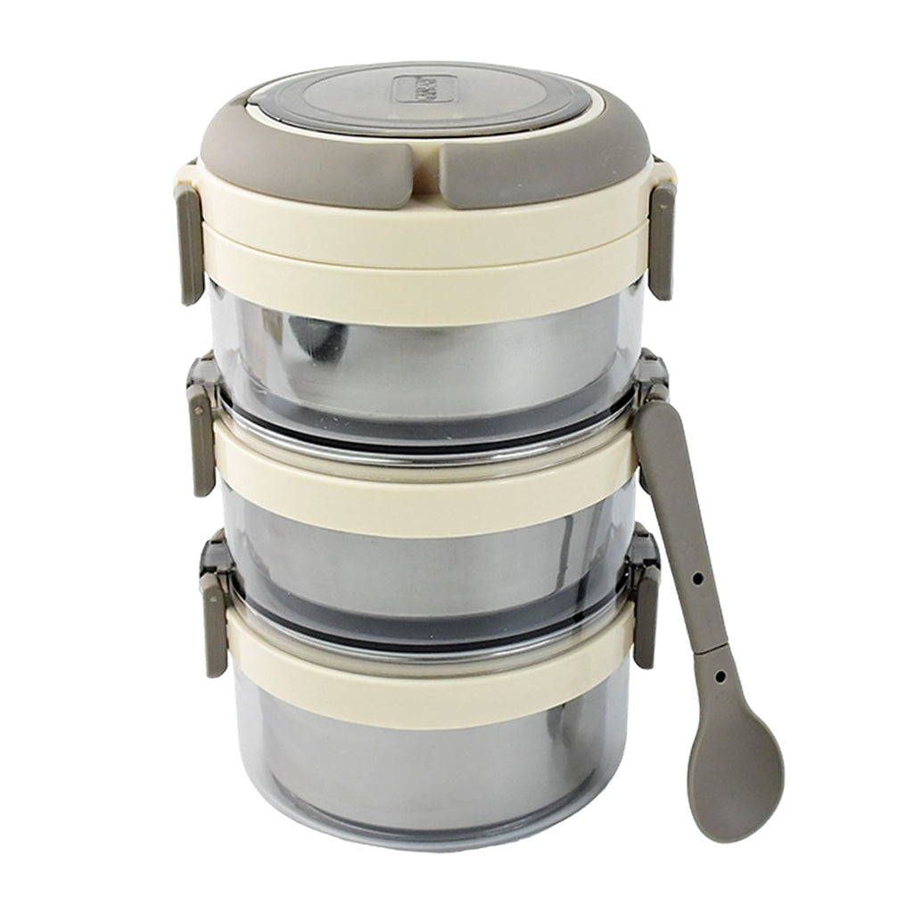 Leakproof clip-lock lunch box with triple stainless steel containers