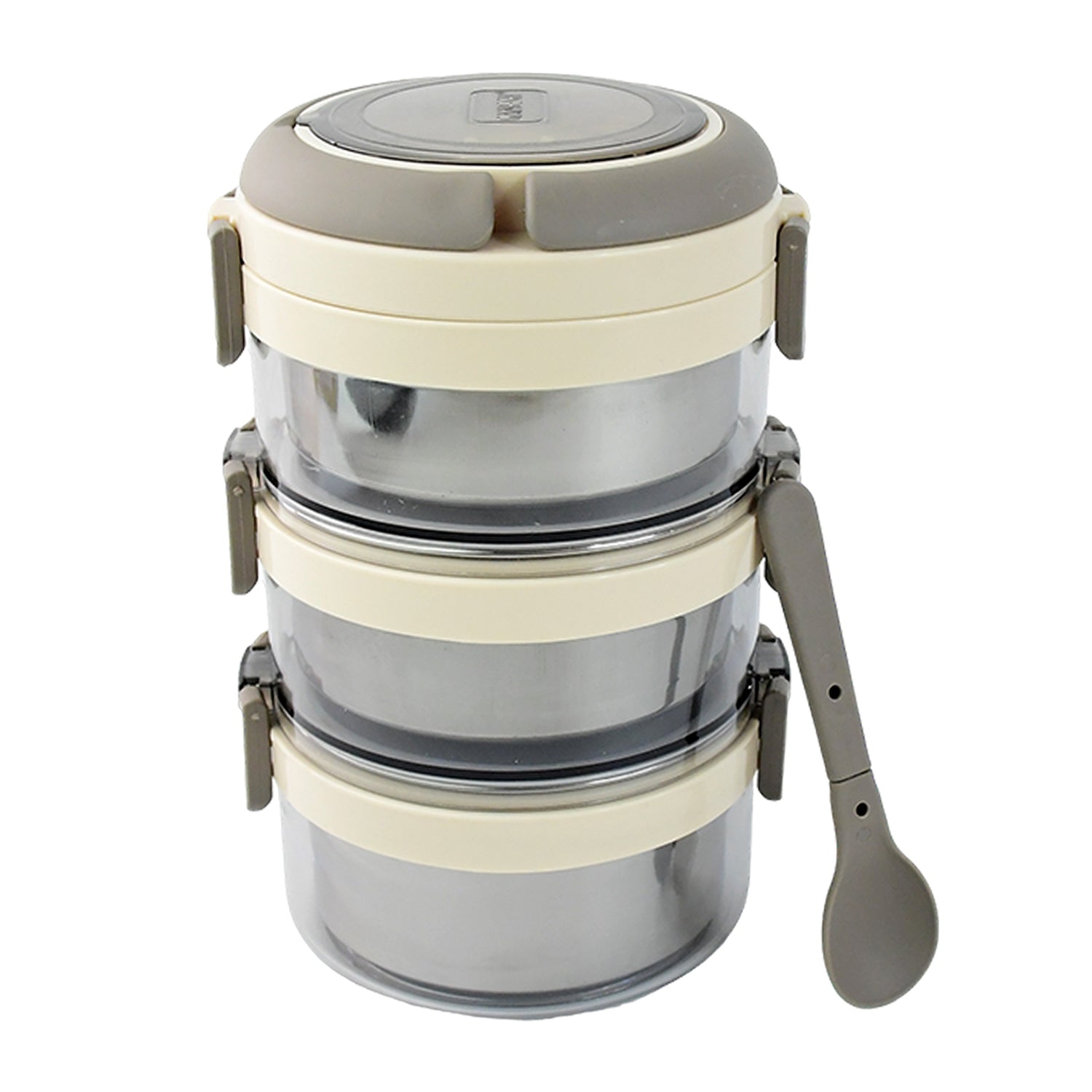Leakproof clip-lock lunch box with triple stainless steel containers
