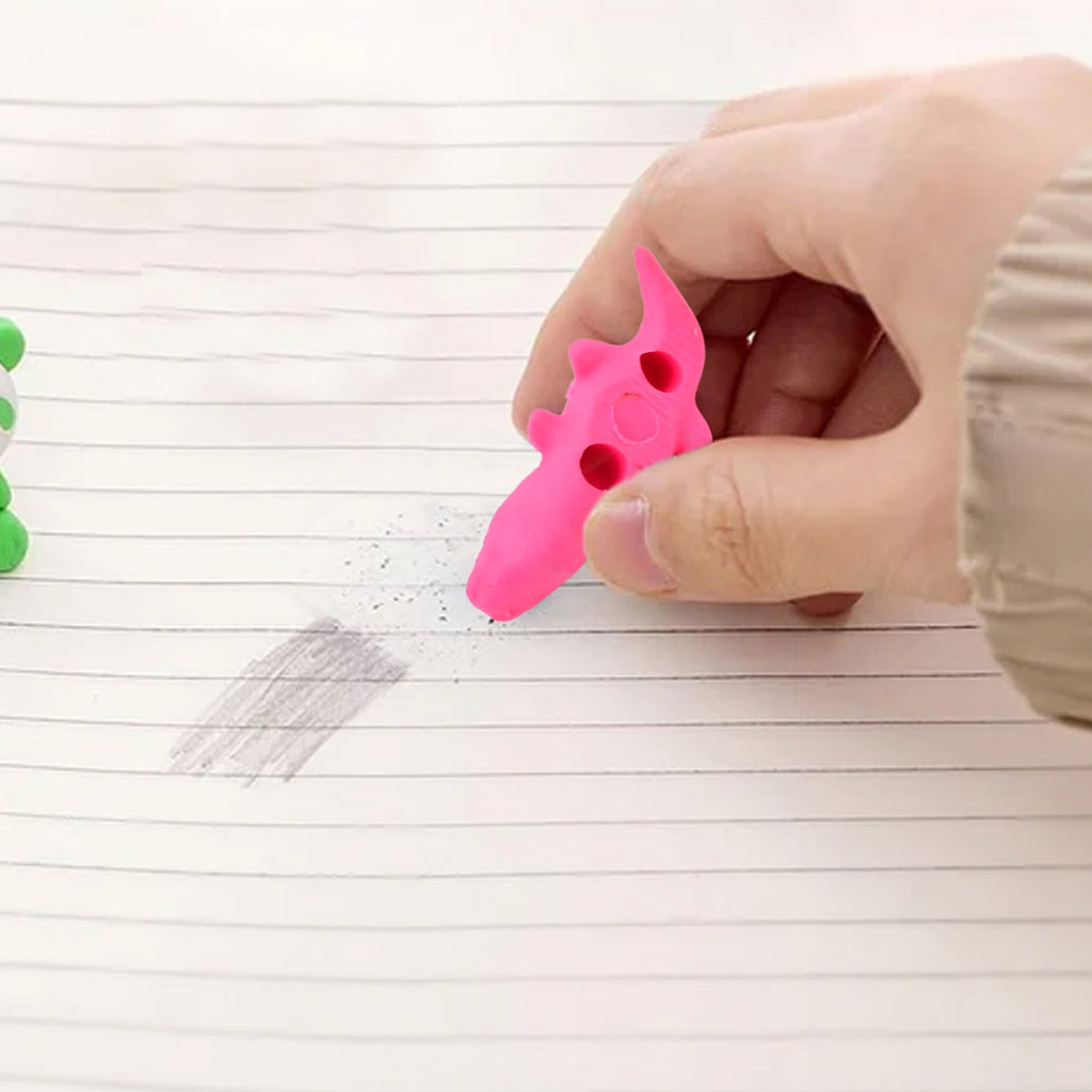 An animal-shaped eraser used as a decorative element on a child's study desk.