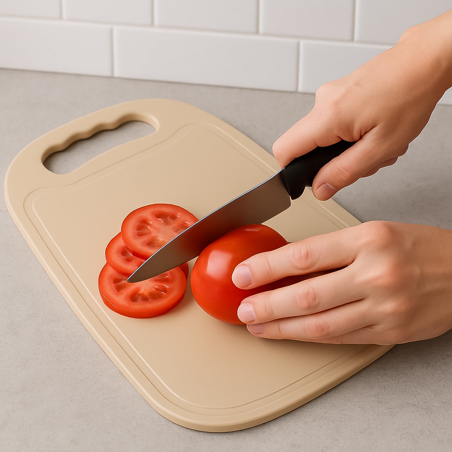 Home essentials plastic chopping board with ergonomic handle