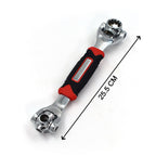 Detailed view of the universal socket wrench's comfortable rubber grip and durable head.