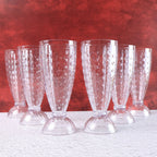 Milkshake glass highlighting footed base and diamond-cut crystal texture