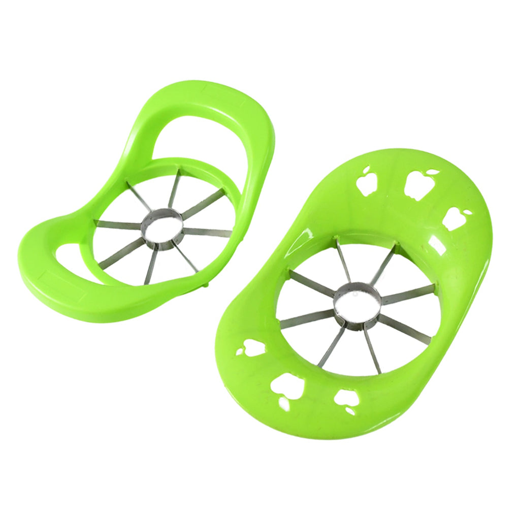 Perfectly cored and sliced apple pieces arranged neatly on a plate.