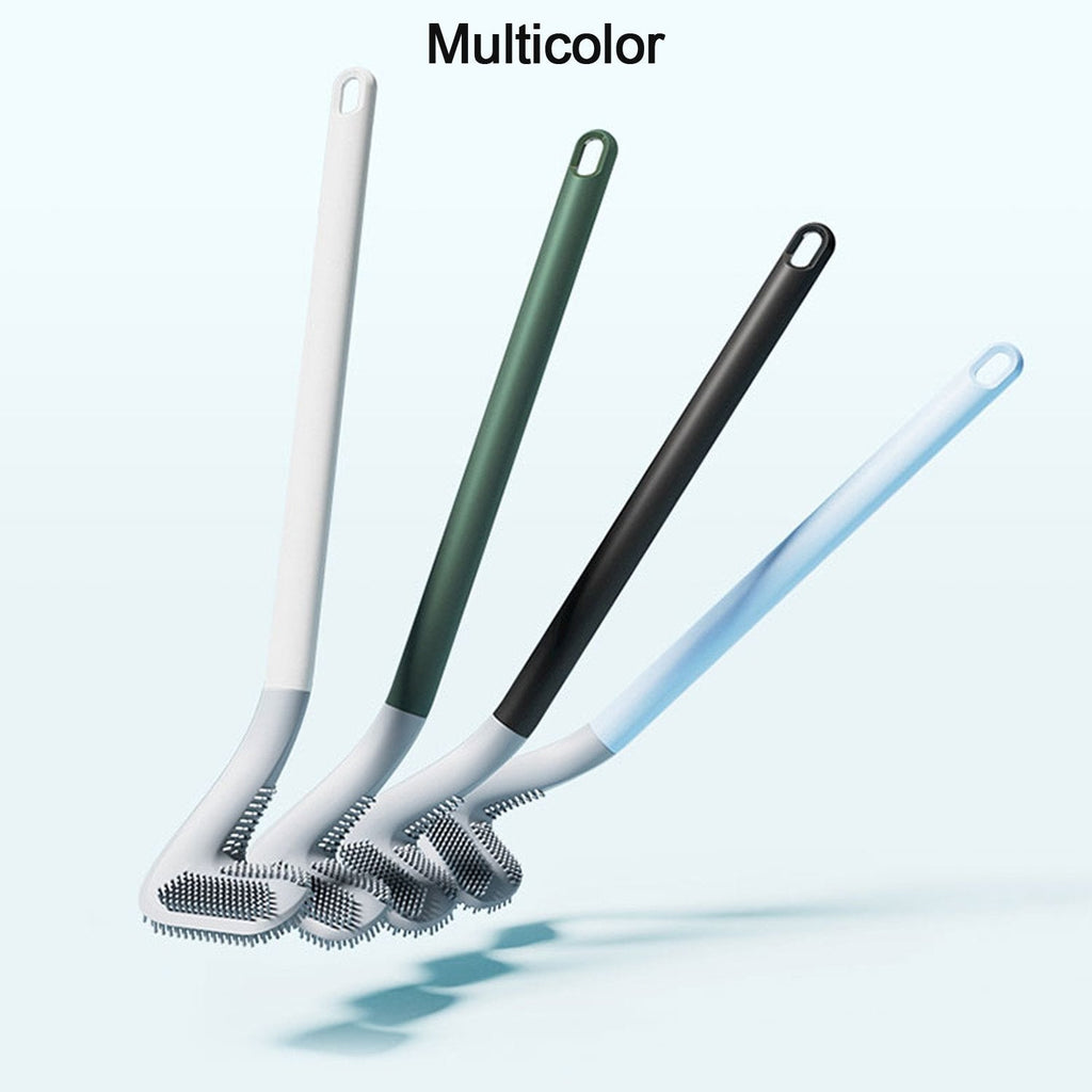 Flexible TPR silicone brush head easily reaching under the toilet rim for effective deep cleaning.