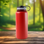 Reusable red stainless steel bottle for hot and cold drinks