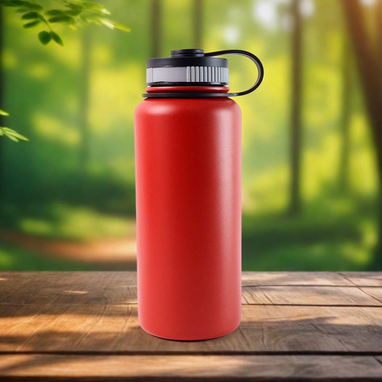 Reusable red stainless steel bottle for hot and cold drinks