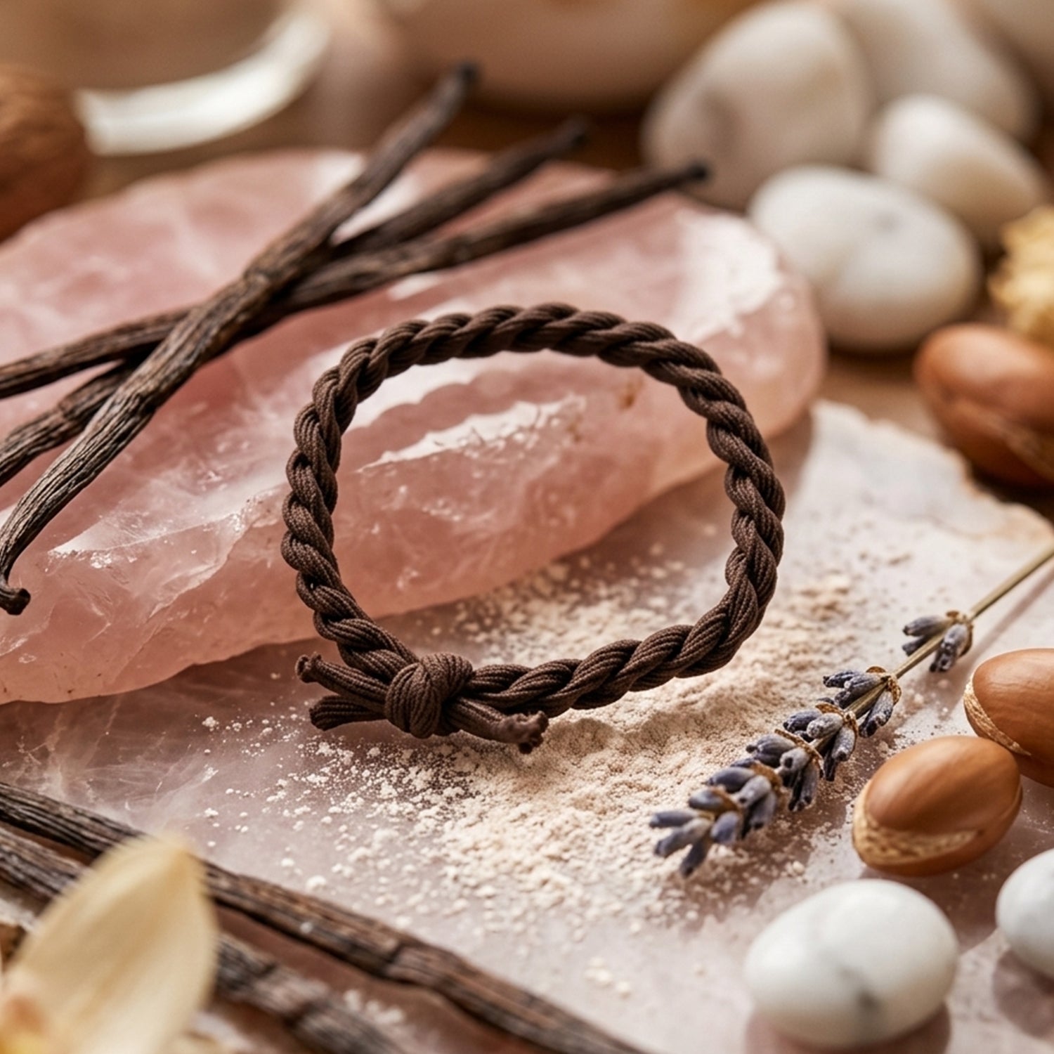 Close-up of braided hair ties showing elasticity and durability