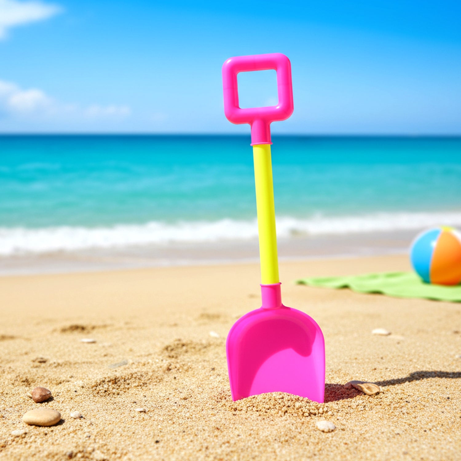 Kids beach sand shovel lying on outdoor ground for play