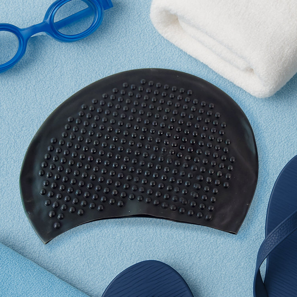 Close-up of textured grip dots on silicone swimming cap