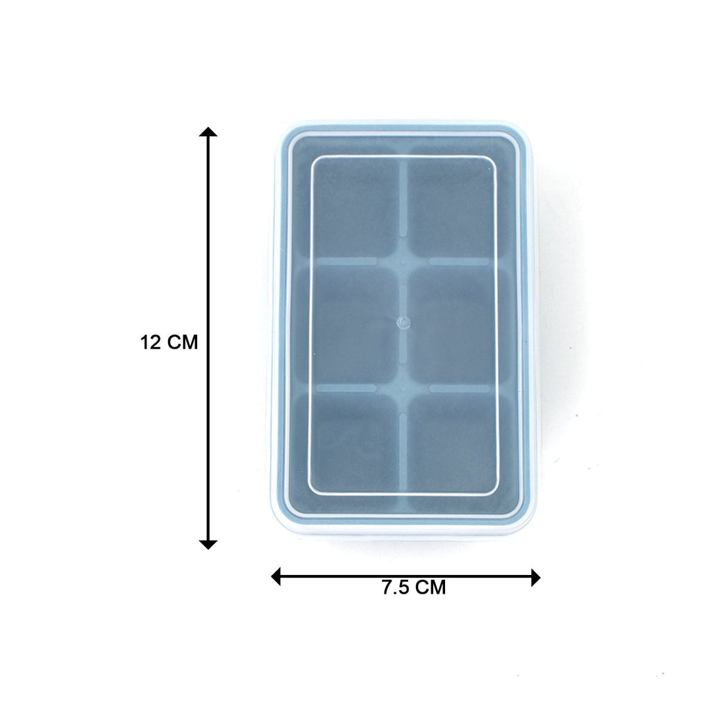 Top-down view of the 6-grid silicone ice tray with square compartments.