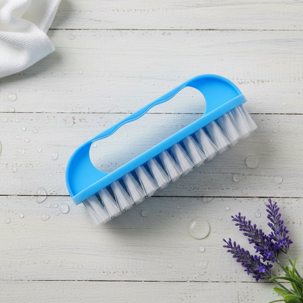 Easy-grip handle of a cleaning scrub brush for enhanced control and comfort.