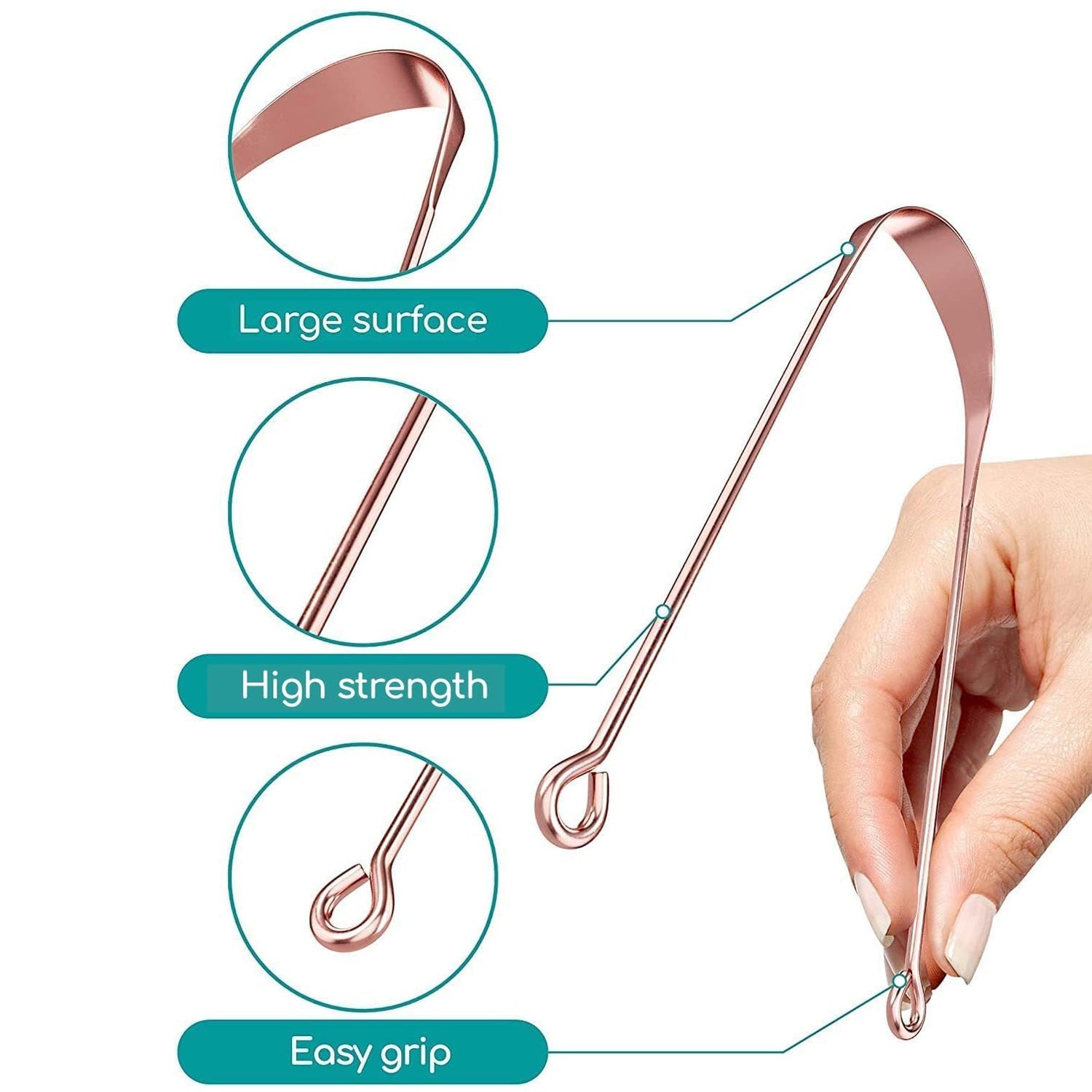 Copper tongue scraper as an essential oral health tool for fresh breath.