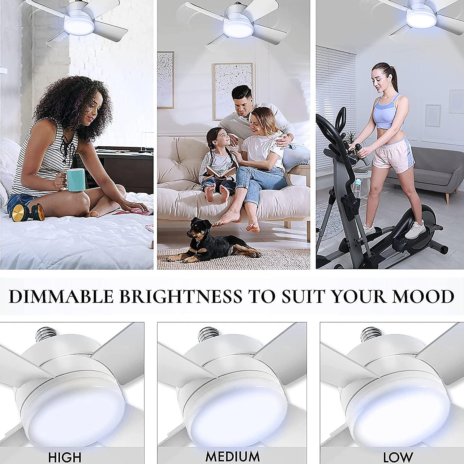 Side view of ceiling fan with integrated LED lighting