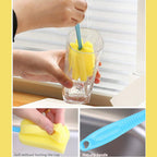 Soft 20cm sponge head brush for scrubbing cups without scratching.